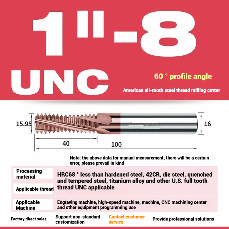 1116-65° high hard tungsten carbide thread milling cutter Long tooth full tooth alloy American thread milling cutter UNC UNF aluminum stainless steel Shandong Denso Pricision Tools Co.,Ltd.